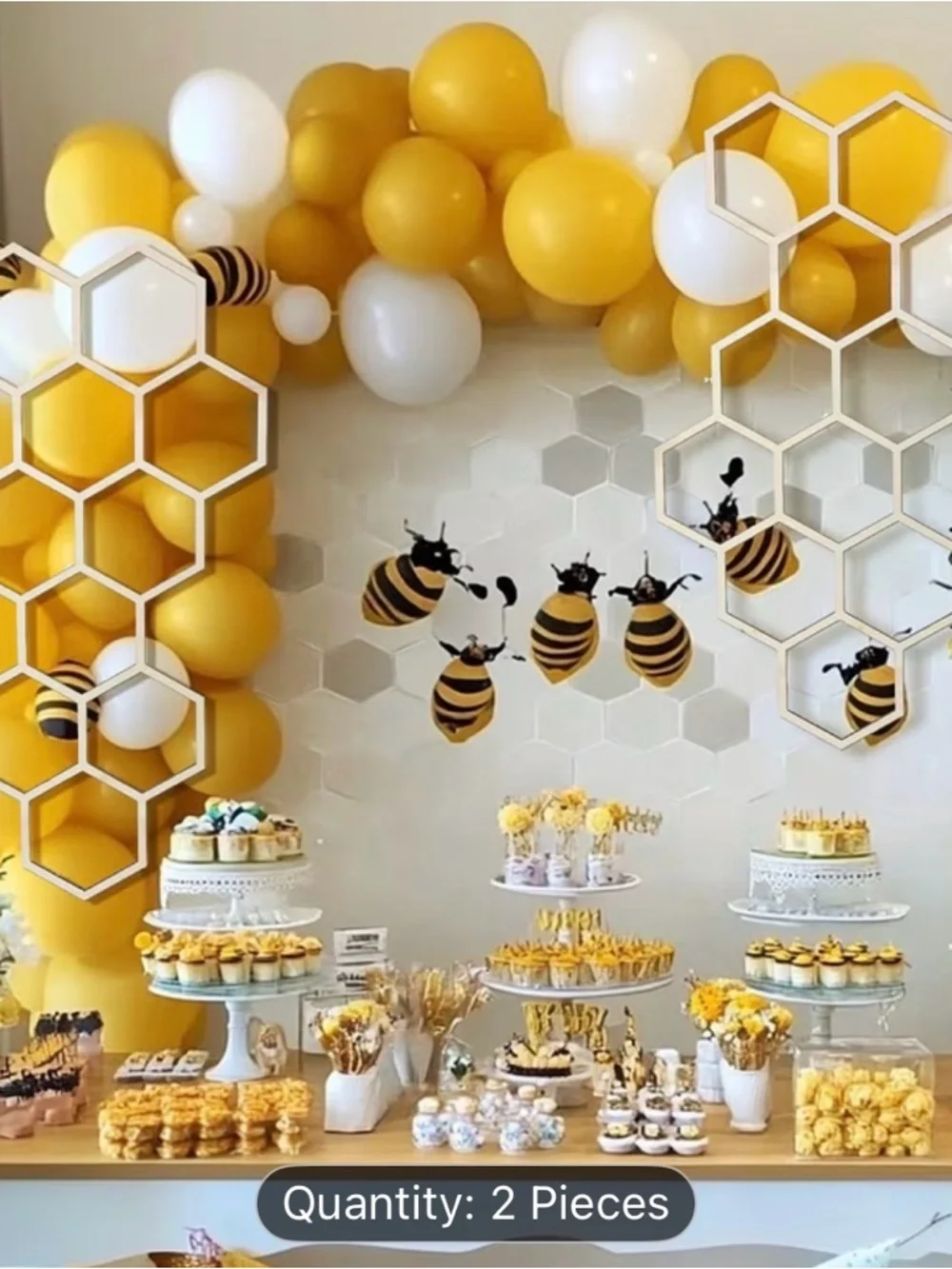 2 pc Large Wood Honeycomb Decor - Bee Themed Shower Birthdays or any Party